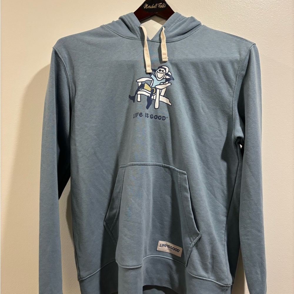 Life Is Good Blue Sweater with Graphic Design